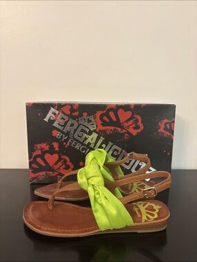 Fergalicious Lime Green Satin Knot Slingback Sandals